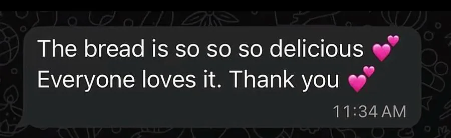 Customer message praising Crumb Cult sourdough