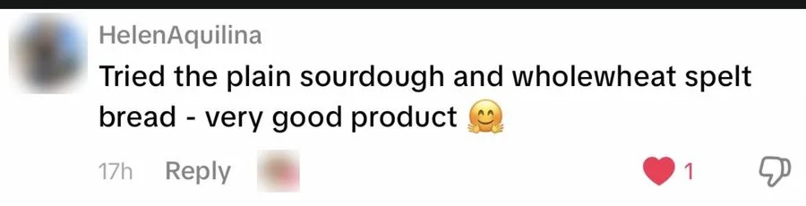 Customer message praising Crumb Cult sourdough