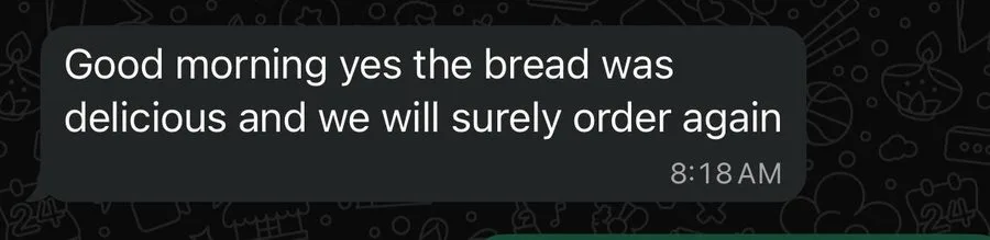 Customer message praising Crumb Cult sourdough